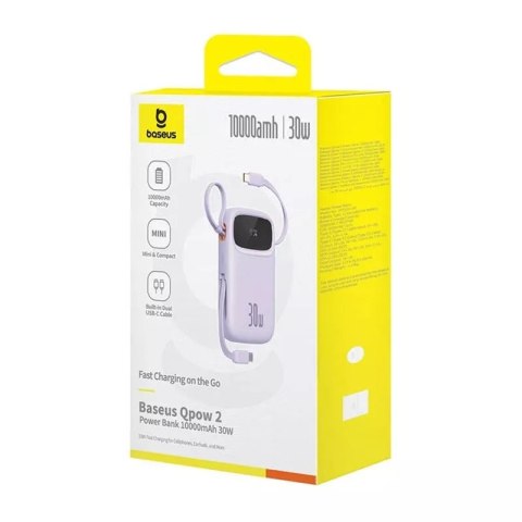 Baseus Powerbank Baseus QPow 2 10000mAh 30W 2xUSB-C Fioletowy Baseus Powerbank Baseus QPow 2 10000mAh 30W 2xUSB-C Fioletowy