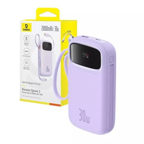 Baseus Powerbank Baseus QPow 2 20000mAh 30W 2xUSB-C Fioletowy Baseus Powerbank Baseus QPow 2 20000mAh 30W 2xUSB-C Fioletowy