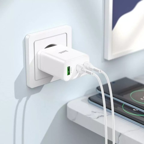 Hoco Ładowarka sieciowa HOCO 2 x Typ C + USB A PD QC3.0 3A 35W Biała Hoco Ładowarka sieciowa HOCO 2 x Typ C + USB A PD QC3.0 3A 35W Biała