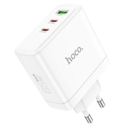 Hoco Ładowarka sieciowa HOCO 2 x Typ C + USB A QC PD 65W GaN Biała