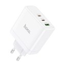 Hoco Ładowarka sieciowa HOCO 2 x Typ C + USB A QC PD 65W GaN Biała