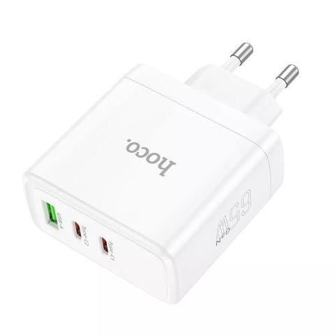 Hoco Ładowarka sieciowa HOCO 2 x Typ C + USB A QC PD 65W GaN Biała Hoco Ładowarka sieciowa HOCO 2 x Typ C + USB A QC PD 65W GaN Biała