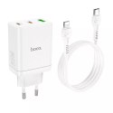 Hoco Ładowarka sieciowa HOCO 2 x Typ C + USB A + kabel Typ C do Lightning PD QC3.0 3A 35W Biała