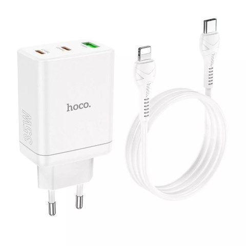 Hoco Ładowarka sieciowa HOCO 2 x Typ C + USB A + kabel Typ C do Lightning PD QC3.0 3A 35W Biała Hoco Ładowarka sieciowa HOCO 2 x Typ C + USB A + kabel Typ C do Lightning PD QC3.0 3A 35W Biała