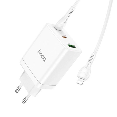 Hoco Ładowarka sieciowa HOCO 2 x Typ C + USB A + kabel Typ C do Lightning PD QC3.0 3A 35W Biała Hoco Ładowarka sieciowa HOCO 2 x Typ C + USB A + kabel Typ C do Lightning PD QC3.0 3A 35W Biała