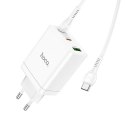Hoco Ładowarka sieciowa HOCO 2 x Typ C + USB A + kabel Typ C do Typ C PD QC3.0 3A 35W Biała
