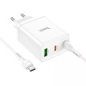 Hoco Ładowarka sieciowa HOCO 2 x Typ C + USB A + kabel Typ C do Typ C PD QC3.0 3A 35W Biała
