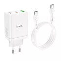 Hoco Ładowarka sieciowa HOCO 2 x Typ C + USB A + kabel Typ C do Typ C PD QC3.0 3A 35W Biała