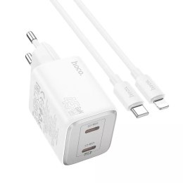 Hoco Ładowarka sieciowa HOCO 2 x Typ C + kabel Typ C do Lightning PD QC 45W GaN Biała