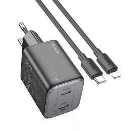 Hoco Ładowarka sieciowa HOCO 2 x Typ C + kabel Typ C do Lightning PD QC 45W GaN Czarna