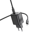 Hoco Ładowarka sieciowa HOCO 2 x Typ C + kabel Typ C do Lightning PD QC 45W GaN Czarna