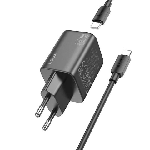 Hoco Ładowarka sieciowa HOCO 2 x Typ C + kabel Typ C do Lightning PD QC 45W GaN Czarna Hoco Ładowarka sieciowa HOCO 2 x Typ C + kabel Typ C do Lightning PD QC 45W GaN Czarna