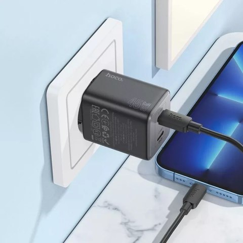 Hoco Ładowarka sieciowa HOCO 2 x Typ C + kabel Typ C do Lightning PD QC 45W GaN Czarna Hoco Ładowarka sieciowa HOCO 2 x Typ C + kabel Typ C do Lightning PD QC 45W GaN Czarna