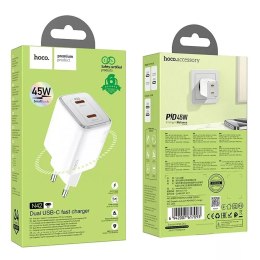 Hoco Ładowarka sieciowa HOCO 2 x Type C PD QC 45W GaN Biała