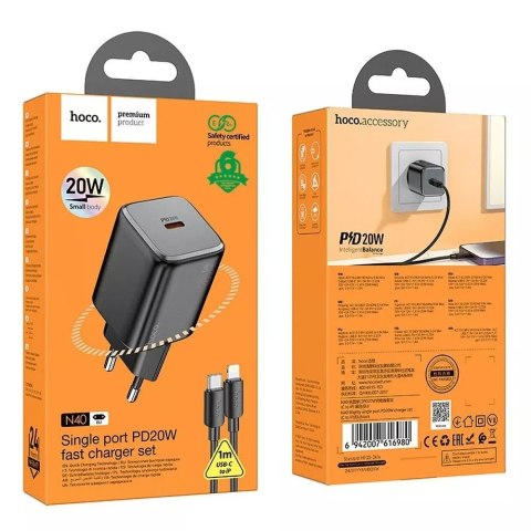 Hoco Ładowarka sieciowa HOCO Typ C + kabel Typ C do Lightning QC PD 20W Czarna Hoco Ładowarka sieciowa HOCO Typ C + kabel Typ C do Lightning QC PD 20W Czarna