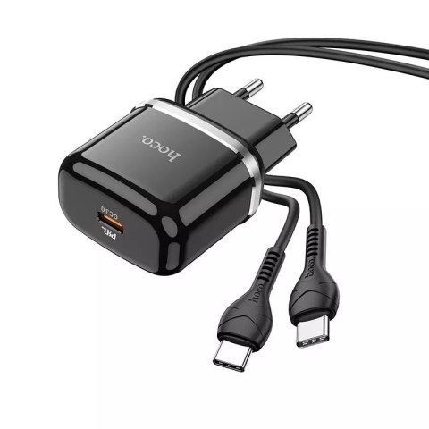 Hoco Ładowarka sieciowa HOCO Typ C + kabel Typ C do Typ C PD QC3.0 20W Czarna Hoco Ładowarka sieciowa HOCO Typ C + kabel Typ C do Typ C PD QC3.0 20W Czarna