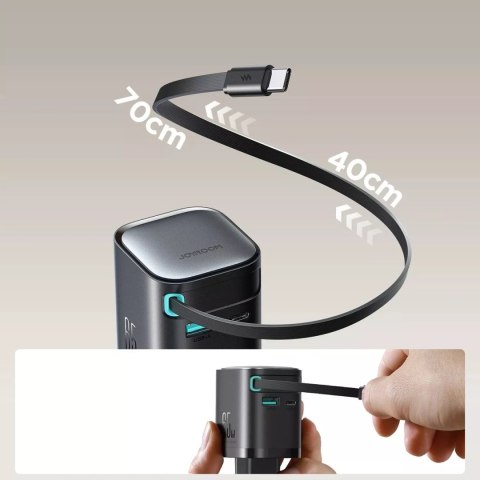 Joyroom Ładowarka GaN Joyroom JR-TCL02 65W USB-A USB-C z wbudowanym kablem USB-C - Czarna Joyroom Ładowarka GaN Joyroom JR-TCL02 65W USB-A USB-C z wbudowanym kablem USB-C - Czarna