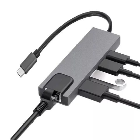 4kom.pl Ecobox Adapter Dex Typ-C HDMI + USB + RJ45 + Typ-C Srebrny 4kom.pl Ecobox Adapter Dex Typ-C HDMI + USB + RJ45 + Typ-C Srebrny