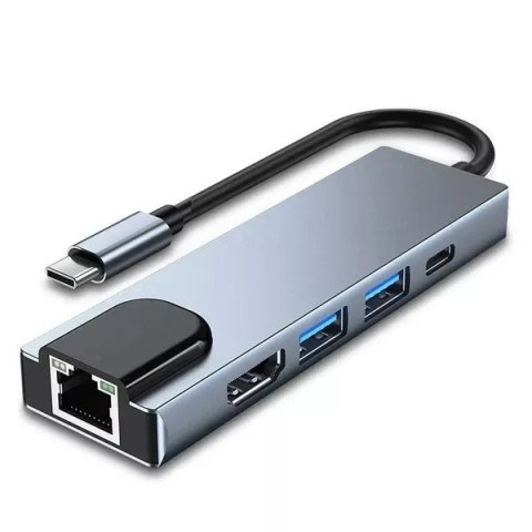 4kom.pl Ecobox Adapter Dex Typ-C HDMI + USB + RJ45 + Typ-C Srebrny 4kom.pl Ecobox Adapter Dex Typ-C HDMI + USB + RJ45 + Typ-C Srebrny