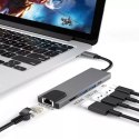 4kom.pl Ecobox Adapter Dex Typ-C HDMI + USB + RJ45 + Typ-C Srebrny