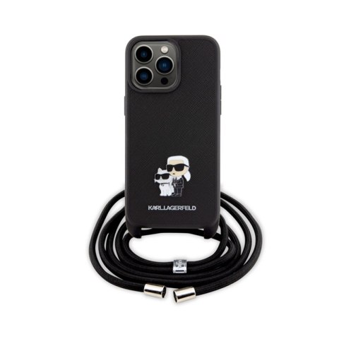 Karl Lagerfeld Crossbody Saffiano Metal Pin Karl & Choupette - Etui iPhone 15 Pro Max (czarny) Karl Lagerfeld Crossbody Saffiano Metal Pin Karl & Choupette - Etui iPhone 15 Pro Max (czarny)