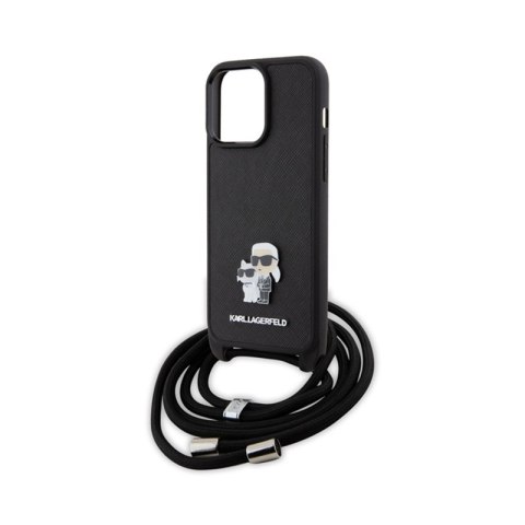 Karl Lagerfeld Crossbody Saffiano Metal Pin Karl & Choupette - Etui iPhone 15 Pro Max (czarny) Karl Lagerfeld Crossbody Saffiano Metal Pin Karl & Choupette - Etui iPhone 15 Pro Max (czarny)