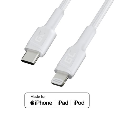 Green Cell PowerStream - Kabel Przewód USB-C - Lightning 100 cm Power Delivery certyfikat Apple MFi (biały) Green Cell PowerStream - Kabel Przewód USB-C - Lightning 100 cm Power Delivery certyfikat Apple MFi (biały)