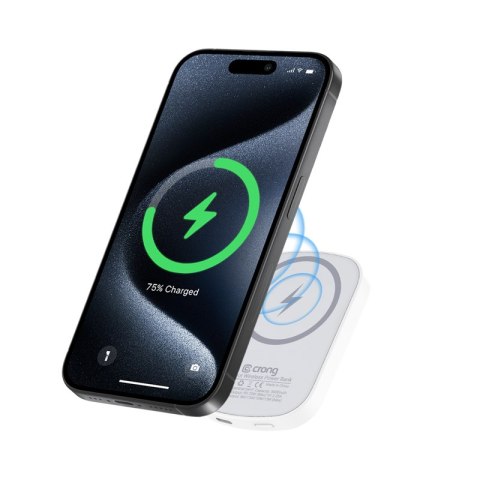 Crong MagSpot Power Bank - Bezprzewodowy power bank ultra slim z MagSafe 5000mAh, USB-C 20W PD (biały) Crong MagSpot Power Bank - Bezprzewodowy power bank ultra slim z MagSafe 5000mAh, USB-C 20W PD (biały)