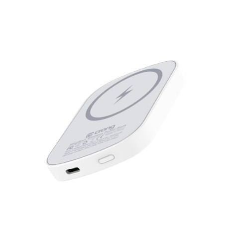 Crong MagSpot Power Bank - Bezprzewodowy power bank ultra slim z MagSafe 5000mAh, USB-C 20W PD (biały) Crong MagSpot Power Bank - Bezprzewodowy power bank ultra slim z MagSafe 5000mAh, USB-C 20W PD (biały)