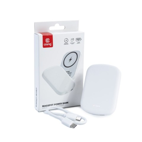 Crong MagSpot Power Bank - Bezprzewodowy power bank ultra slim z MagSafe 5000mAh, USB-C 20W PD (biały) Crong MagSpot Power Bank - Bezprzewodowy power bank ultra slim z MagSafe 5000mAh, USB-C 20W PD (biały)
