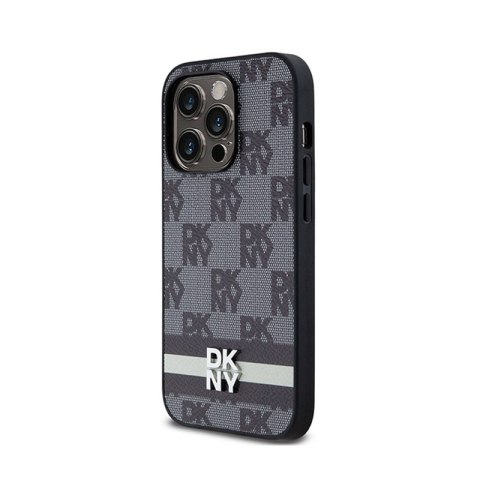 DKNY Leather Checkered Mono Pattern & Printed Stripes - Etui iPhone 14 Pro (czarny) DKNY Leather Checkered Mono Pattern & Printed Stripes - Etui iPhone 14 Pro (czarny)