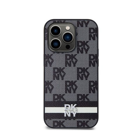 DKNY Leather Checkered Mono Pattern & Printed Stripes - Etui iPhone 14 Pro (czarny) DKNY Leather Checkered Mono Pattern & Printed Stripes - Etui iPhone 14 Pro (czarny)