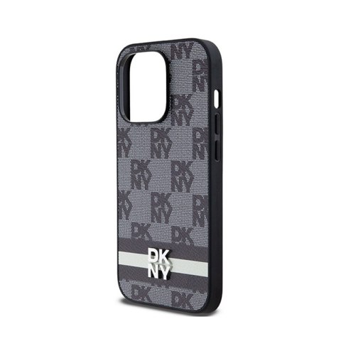 DKNY Leather Checkered Mono Pattern & Printed Stripes - Etui iPhone 14 Pro (czarny) DKNY Leather Checkered Mono Pattern & Printed Stripes - Etui iPhone 14 Pro (czarny)