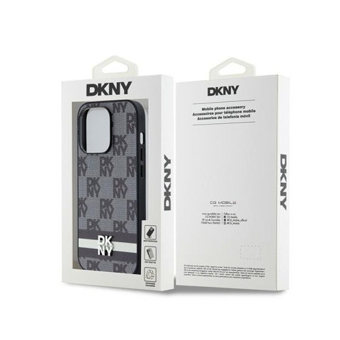 DKNY Leather Checkered Mono Pattern & Printed Stripes - Etui iPhone 14 Pro (czarny) DKNY Leather Checkered Mono Pattern & Printed Stripes - Etui iPhone 14 Pro (czarny)
