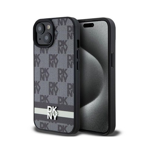 DKNY Leather Checkered Mono Pattern & Printed Stripes - Etui iPhone 15 / 14 / 13 (czarny) DKNY Leather Checkered Mono Pattern & Printed Stripes - Etui iPhone 15 / 14 / 13 (czarny)