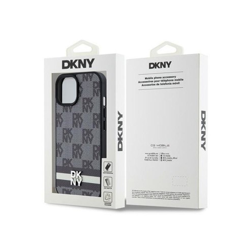 DKNY Leather Checkered Mono Pattern & Printed Stripes - Etui iPhone 15 / 14 / 13 (czarny) DKNY Leather Checkered Mono Pattern & Printed Stripes - Etui iPhone 15 / 14 / 13 (czarny)