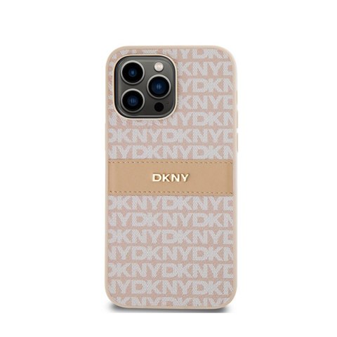 DKNY Leather Mono Stripe & Metal Logo - Etui iPhone 14 Pro (różowy) DKNY Leather Mono Stripe & Metal Logo - Etui iPhone 14 Pro (różowy)