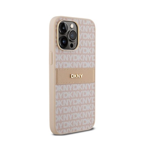 DKNY Leather Mono Stripe & Metal Logo - Etui iPhone 14 Pro (różowy) DKNY Leather Mono Stripe & Metal Logo - Etui iPhone 14 Pro (różowy)