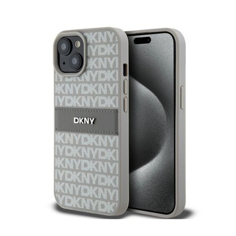 DKNY Leather Mono Stripe & Metal Logo - Etui iPhone 15 Plus / 14 Plus (beżowy) DKNY Leather Mono Stripe & Metal Logo - Etui iPhone 15 Plus / 14 Plus (beżowy)