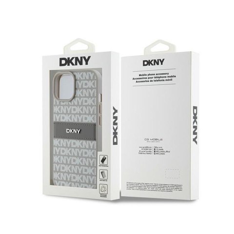 DKNY Leather Mono Stripe & Metal Logo - Etui iPhone 15 Plus / 14 Plus (beżowy) DKNY Leather Mono Stripe & Metal Logo - Etui iPhone 15 Plus / 14 Plus (beżowy)