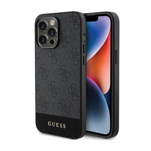 Guess 4G Bottom Stripe Metal Logo Collection - Etui iPhone 15 Pro Max (szary) Guess 4G Bottom Stripe Metal Logo Collection - Etui iPhone 15 Pro Max (szary)