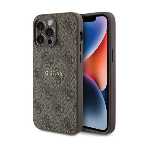 Guess 4G Collection Leather Metal Logo MagSafe - Etui iPhone 15 Pro (brązowy) Guess 4G Collection Leather Metal Logo MagSafe - Etui iPhone 15 Pro (brązowy)