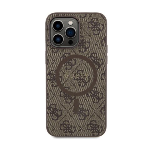 Guess 4G Collection Leather Metal Logo MagSafe - Etui iPhone 15 Pro (brązowy) Guess 4G Collection Leather Metal Logo MagSafe - Etui iPhone 15 Pro (brązowy)