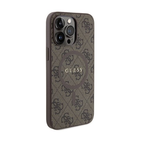 Guess 4G Collection Leather Metal Logo MagSafe - Etui iPhone 15 Pro (brązowy) Guess 4G Collection Leather Metal Logo MagSafe - Etui iPhone 15 Pro (brązowy)