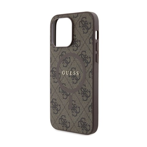Guess 4G Collection Leather Metal Logo MagSafe - Etui iPhone 15 Pro (brązowy) Guess 4G Collection Leather Metal Logo MagSafe - Etui iPhone 15 Pro (brązowy)