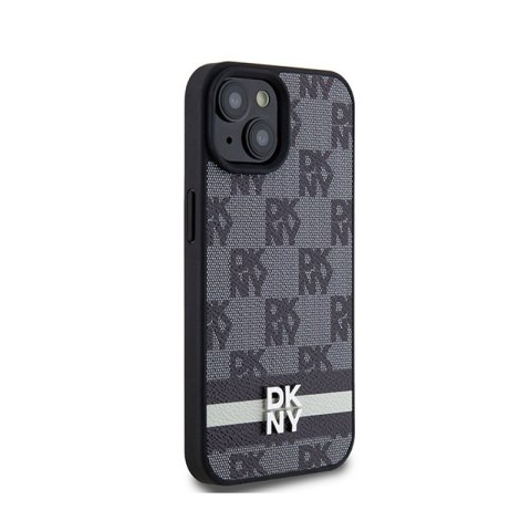 DKNY Leather Checkered Mono Pattern & Printed Stripes - Etui iPhone 14 / 15 / 13 (czarny) DKNY Leather Checkered Mono Pattern & Printed Stripes - Etui iPhone 14 / 15 / 13 (czarny)