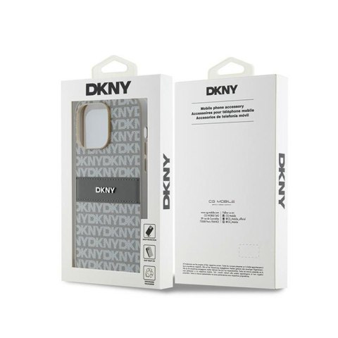 DKNY Leather Mono Stripe & Metal Logo - Etui iPhone 14 Pro Max (beżowy) DKNY Leather Mono Stripe & Metal Logo - Etui iPhone 14 Pro Max (beżowy)