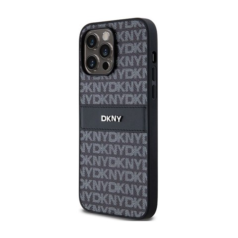 DKNY Leather Mono Stripe & Metal Logo - Etui iPhone 14 Pro (czarny) DKNY Leather Mono Stripe & Metal Logo - Etui iPhone 14 Pro (czarny)