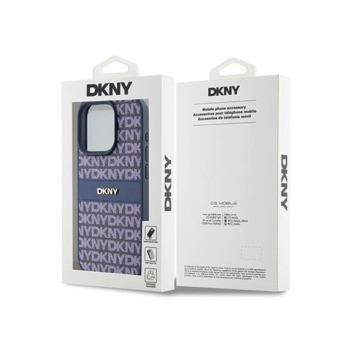 DKNY Leather Mono Stripe & Metal Logo - Etui iPhone 15 Pro (niebieski) DKNY Leather Mono Stripe & Metal Logo - Etui iPhone 15 Pro (niebieski)