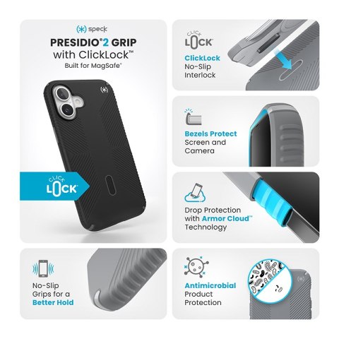 Speck Presidio2 Grip ClickLock & MagSafe - Etui iPhone 16 Plus (Black / Slate Grey / White) Speck Presidio2 Grip ClickLock & MagSafe - Etui iPhone 16 Plus (Black / Slate Grey / White)